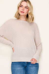 Staccato Lightweight Textured Pullover Sweater – Oatmeal Crew Neck Long Sleeve