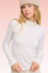 Lennox Ribbed Mock Neck Long Sleeve Top – Fudge, Onyx, Milk, Pebble, Soy Latte