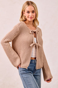 The Tessa Bow-Tie Knit Cardigan – Oatmeal