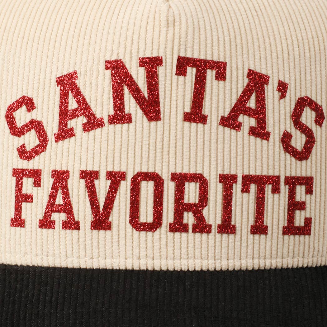 Santa’s Favorite Glitter Corduroy Hat – Red & Black Holiday Edition