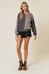 The Tessa Two-Tone Stripe Top – Charcoal/Wheat Mix