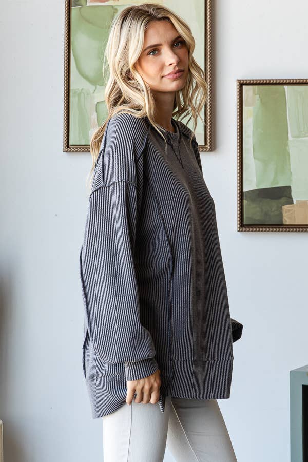 Rowan Ribbed Oversized Tunic Top – Long Sleeve Hi-Low Sweater