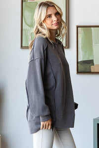 Rowan Ribbed Oversized Tunic Top – Long Sleeve Hi-Low Sweater