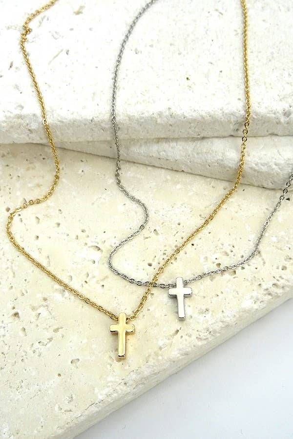 Classic Mini Cross Necklace | Petite Faith Pendant in Gold or Silver
