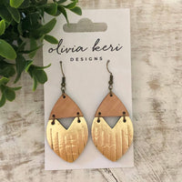 Josie Gold Leather and Wood Drop Earrings – Geometric Cork Statement Earrings