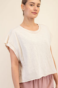 The Emerson Open Back Cotton Slub Tee – Cropped, Oversized Activewear Top