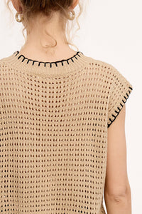 Sutton Sleeveless Knit Sweater Vest – Relaxed Fit Layering Top with Contrast Stitch Detail