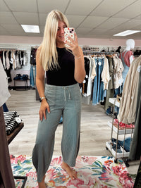 The Fern Parachute Stripe Denim Pant – High Waist Wide Leg with Drawstring Tie