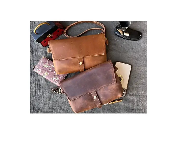 Rustic Wanderer: Genuine Crazy Horse Leather Crossbody Bag – Versatile Travel & Everyday Essential