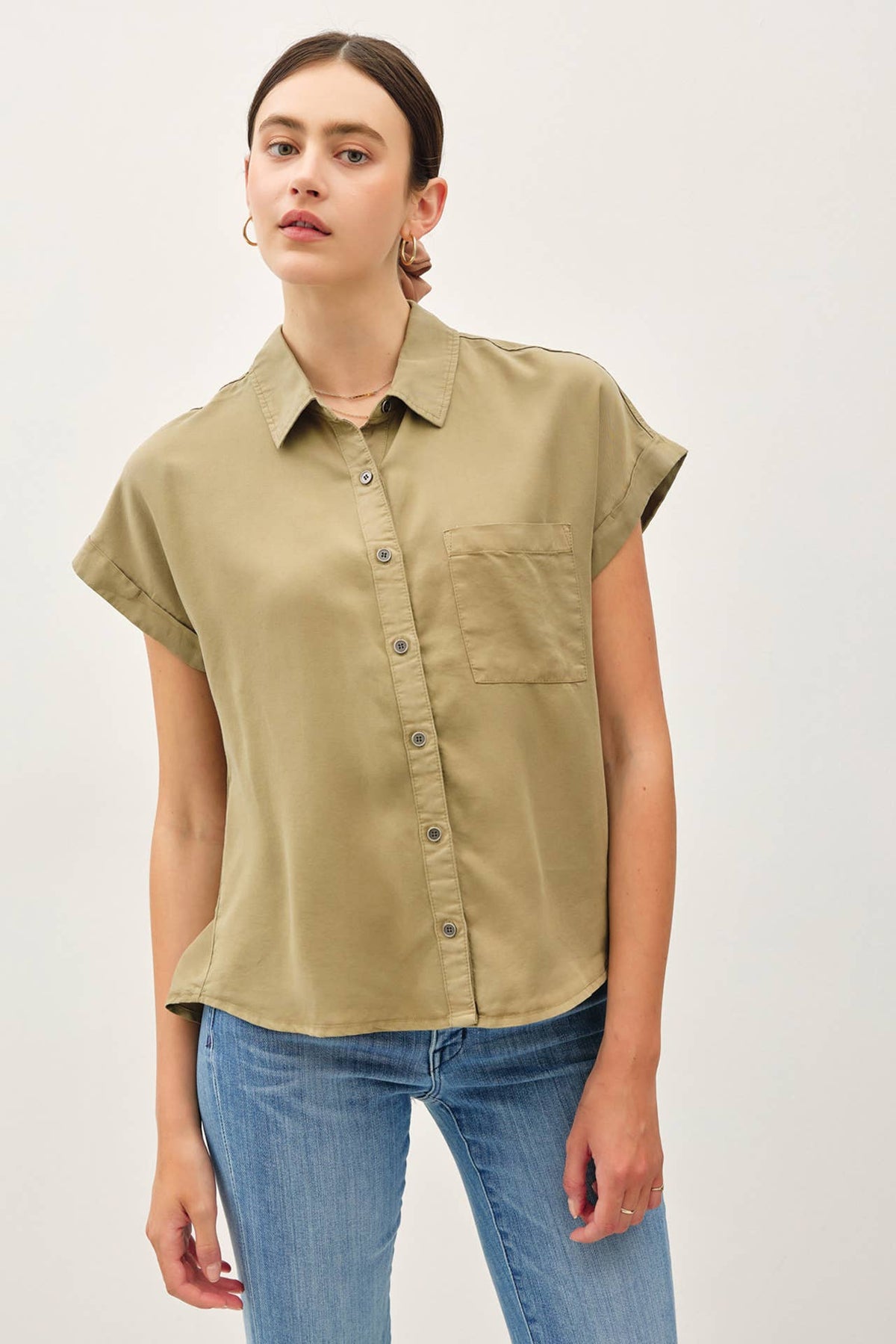 The Hadley Short Sleeve Button Down – Sage, Martini Olive, Toffee