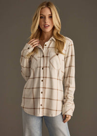 The Sutton Soft Brushed Plaid Button-Up – Beige/ Brown