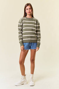 The Hadley Striped Cotton Sweater – Olive & Cream