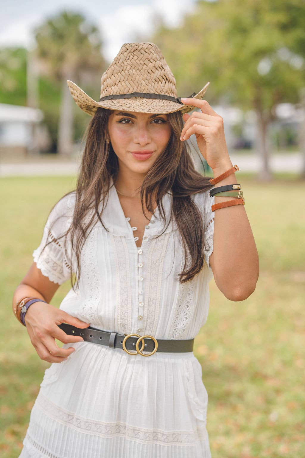 Double Circle Buckle Genuine Leather Belt