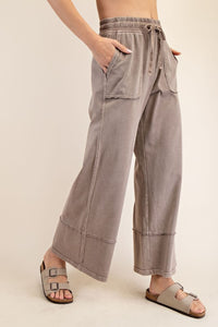 The Marlowe Cropped Mineral Wash Pants – Wide Leg Cotton Lounge Bottoms