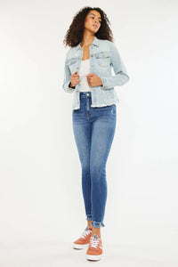 The Dawson Frayed Hem Denim Jacket – Light Wash Comfort Stretch