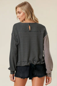 The Tessa Two-Tone Stripe Top – Charcoal/Wheat Mix