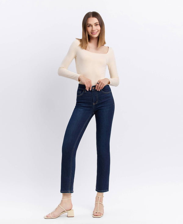 Vervet By Flying Monkey "Maren" High Rise Slim Straight Ankle Jeans – Dark Wash Denim