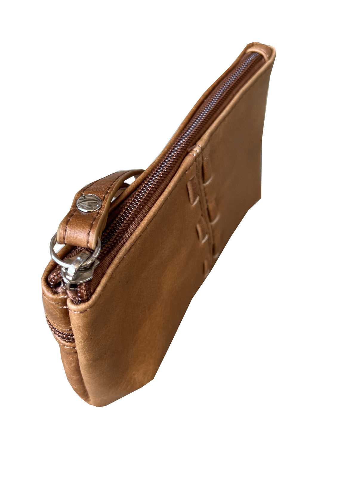Prairie Belle Genuine Cowhide Leather Clutch Purse | Handcrafted Mini Wristlet Bag with Woven Accents & Zipper Pocket | Available in Black & Tan