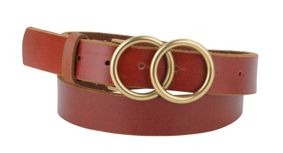 Double Circle Buckle Genuine Leather Belt