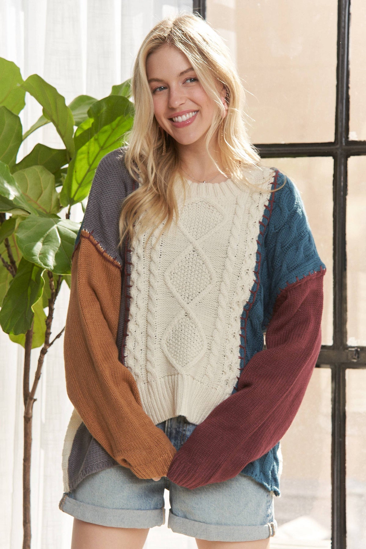 The Sawyer Patchwork Cable Knit Sweater – Rustic Multi