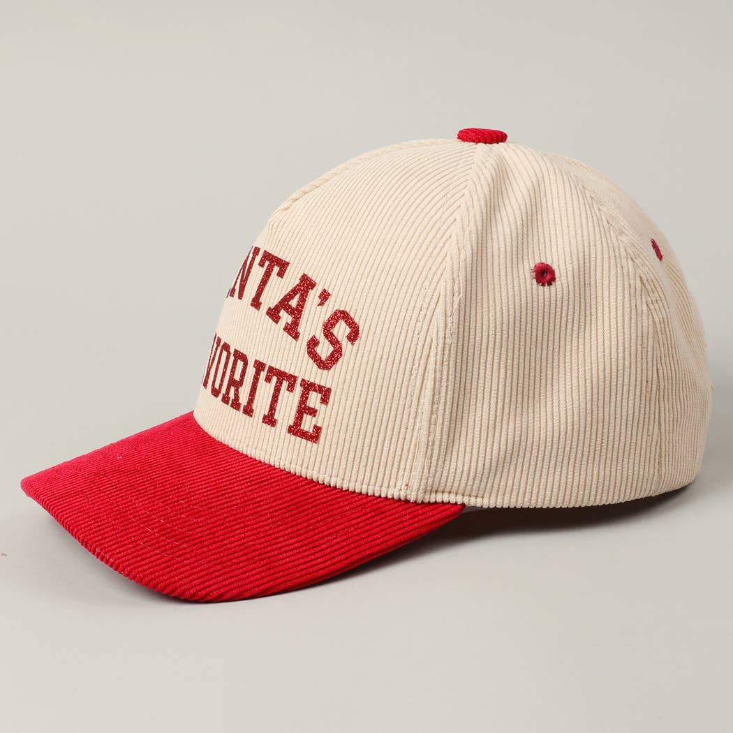 Santa’s Favorite Glitter Corduroy Hat – Red & Black Holiday Edition