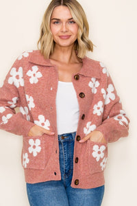 The Maribel Floral Button Front Cardigan – Rust & Ivory