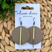 Lindsay Black Leather Circle Earrings with Gold Bar – Minimalist Statement Dangles