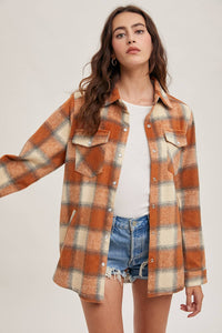 Dakota Plaid Flannel Shacket with Pockets – Brown Cream & Rust Ivory