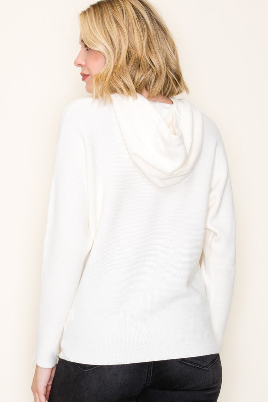 Staccato Mini Waffle Knit Hoodie Sweater – Pullover Dolman Sleeve in Terracotta, Ivory & Sage