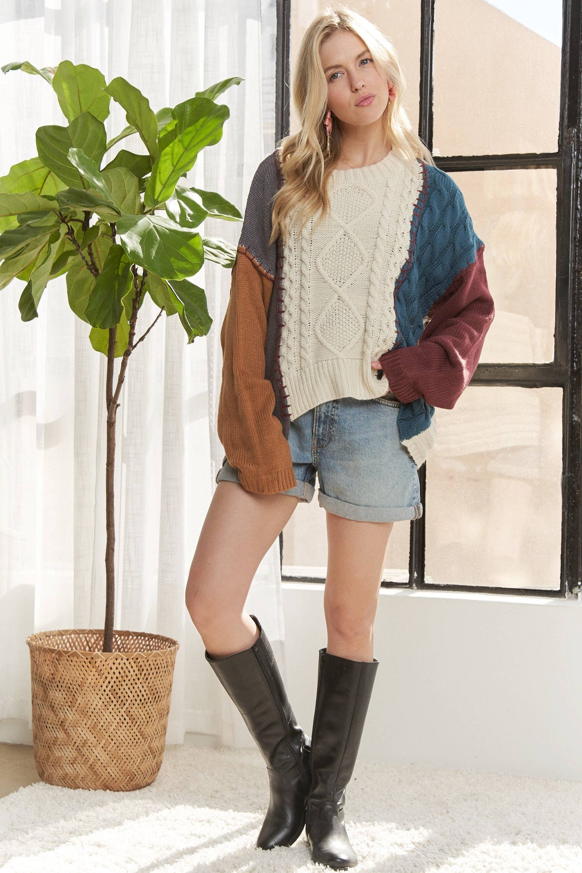 The Sawyer Patchwork Cable Knit Sweater – Rustic Multi