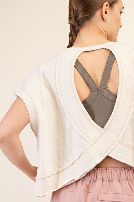 The Emerson Open Back Cotton Slub Tee – Cropped, Oversized Activewear Top