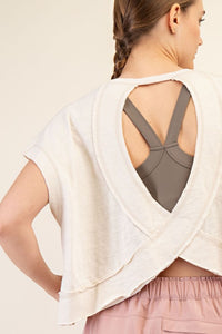 The Emerson Open Back Cotton Slub Tee – Cropped, Oversized Activewear Top