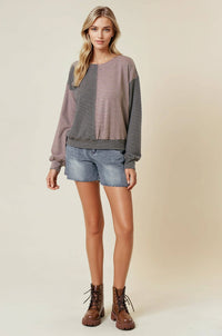 The Tessa Two-Tone Stripe Top – Charcoal/Wheat Mix