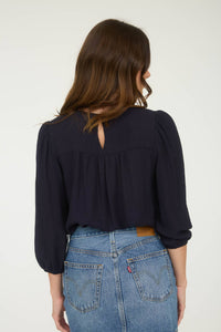 The Rylie Embroidered Yoke Blouse – 3/4 Sleeve Boho Top (Navy or Taupe)