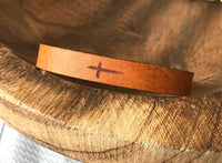The Solace Engraved Leather Bracelet – Skinny Adjustable Cross Cuff in Full Grain Leather