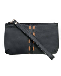 Prairie Belle Genuine Cowhide Leather Clutch Purse | Handcrafted Mini Wristlet Bag with Woven Accents & Zipper Pocket | Available in Black & Tan