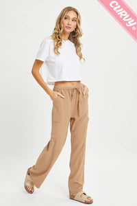 Savannah Plus Size Linen Blend Cargo Pants – Relaxed Pull-On Wide Leg Trousers with Pockets