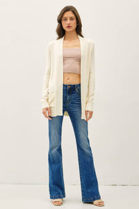 The Tessa Lightweight Open Front Cardigan – Violet, Mocha & Cream