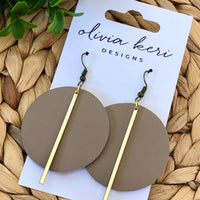 Lindsay Black Leather Circle Earrings with Gold Bar – Minimalist Statement Dangles