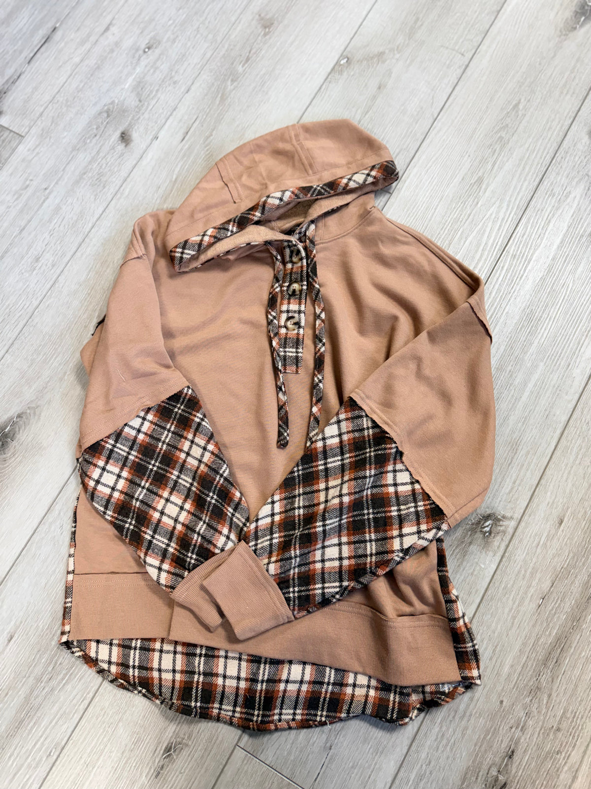 The Aspen Plaid Detail Hoodie – Warm Mocha Mix