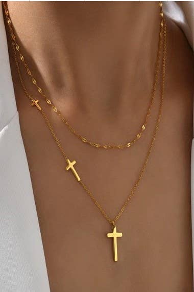 Layered Cross Necklace | 18K Gold Stainless Steel Tarnish-Free Faith Necklace
