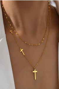 Layered Cross Necklace | 18K Gold Stainless Steel Tarnish-Free Faith Necklace