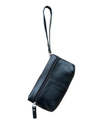 Prairie Belle Genuine Cowhide Leather Clutch Purse | Handcrafted Mini Wristlet Bag with Woven Accents & Zipper Pocket | Available in Black & Tan