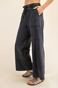 The Marlowe Cropped Mineral Wash Pants – Wide Leg Cotton Lounge Bottoms