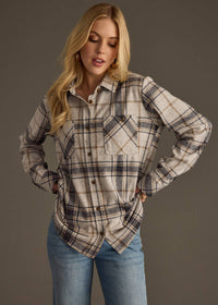The Sutton Soft Brushed Plaid Button-Up – Black/ Lt Grey/ Brown