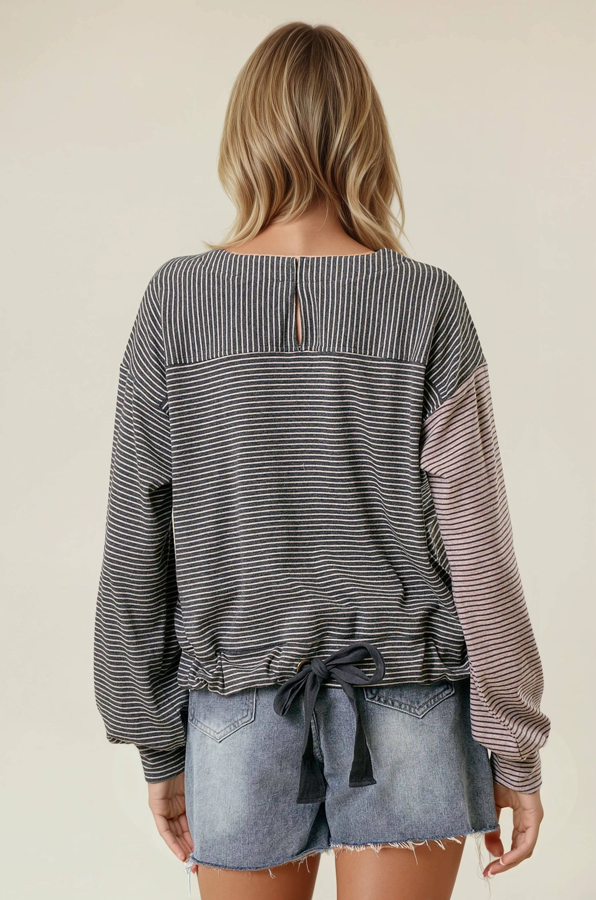The Tessa Two-Tone Stripe Top – Charcoal/Wheat Mix