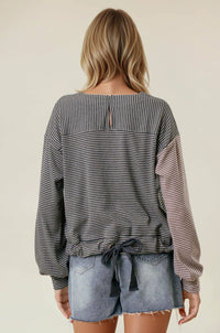 The Tessa Two-Tone Stripe Top – Charcoal/Wheat Mix