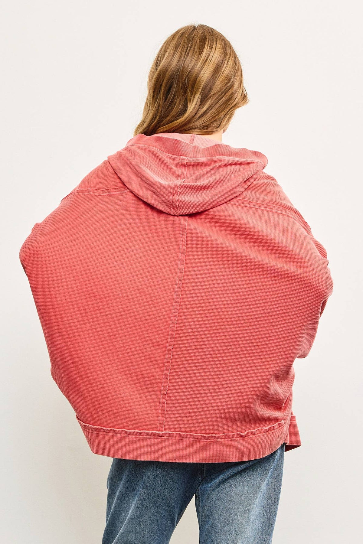 Sierra Vintage Wash Hooded Cardigan – Oversized Thermal Hoodie with Pockets