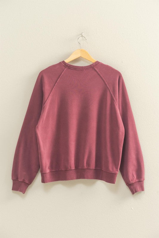 Everly Mineral Wash Crew Neck Sweatshirt – Chestnut, Black, Dark Cherry, Sage