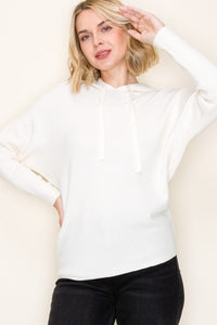 Staccato Mini Waffle Knit Hoodie Sweater – Pullover Dolman Sleeve in Terracotta, Ivory & Sage